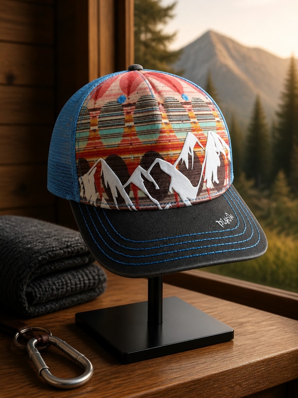 pistil Blue Multicolor Mountain Print Trucker Hat